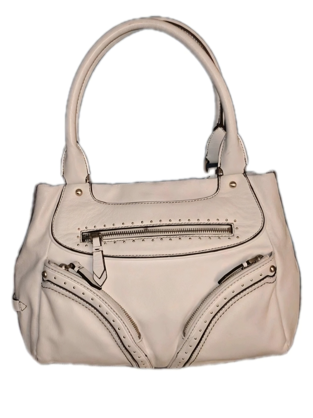 Vintage Cole Haan Britney Cream Smooth Leather & Gold Satchel Purse Handbag